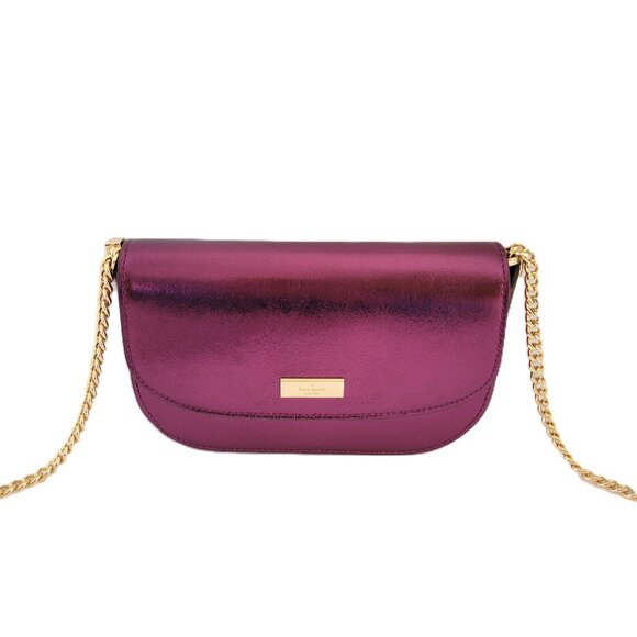 Kate Spade KI955 Krista Metallic Leather Flap Crossbody Handbag Dark Raspberry - Picture 2 of 6